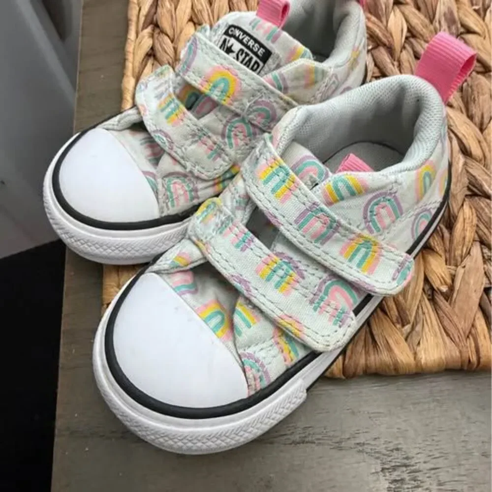 Size 6 Toddler teal and pink converse